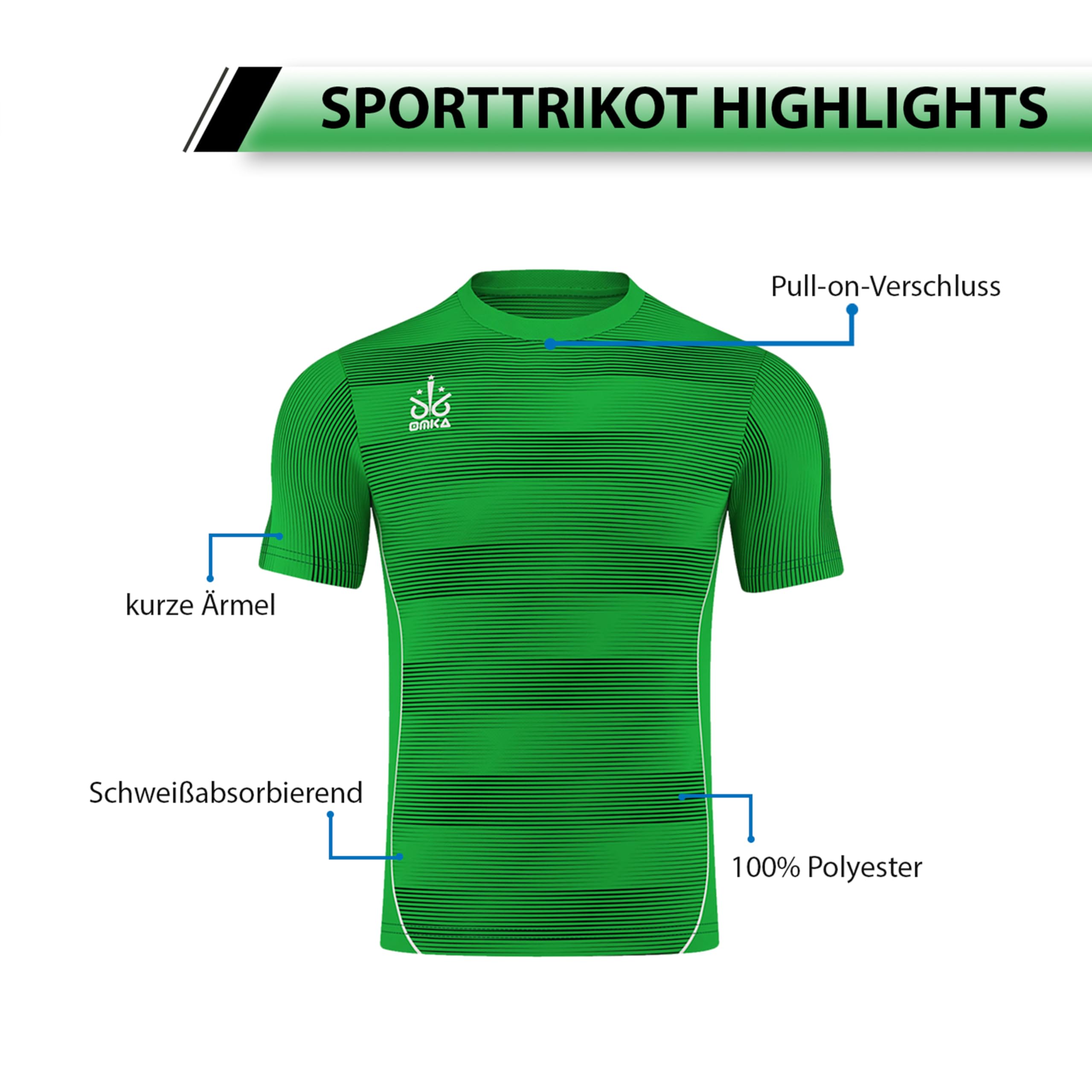 OMKA Team Sportshirt - Atmungsaktives Kurzarm-Fußballtrikot, Rundhals-Fantrikot, Premium Teamwear Sportbekleidung