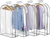 Liuoud Clear Gusseted Garment Bags 10" x 40" - 4 Pack Hanging Suit Covers for Closet Storage, Dust-Proof Protection for Coats, Dresses, Shirts