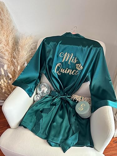 Miniatura 3 de Custom Glitter Short Robe with Crown, Tiara, Diamond Ring, Personalized Satin Robe For Bridesmaids or Quinceañera Sweet Sixteen Birthday Parties,