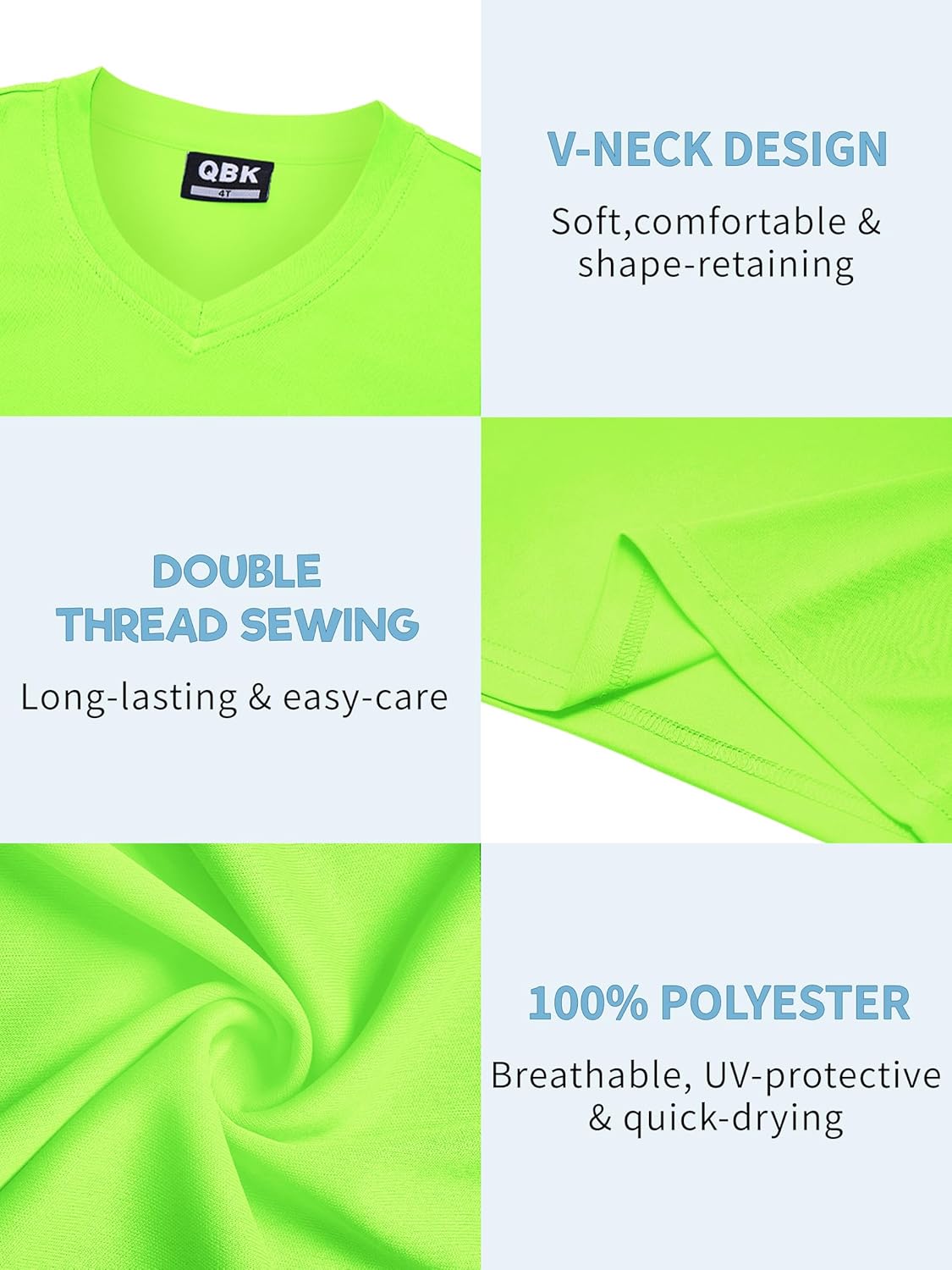 QBK 4T to Youth Neon Shirt Kids Rash Guard UPF 50+ V-Neck Dry Fit Athletic Performance Long Sleeve Shirts for Boys and Girls - Image 4