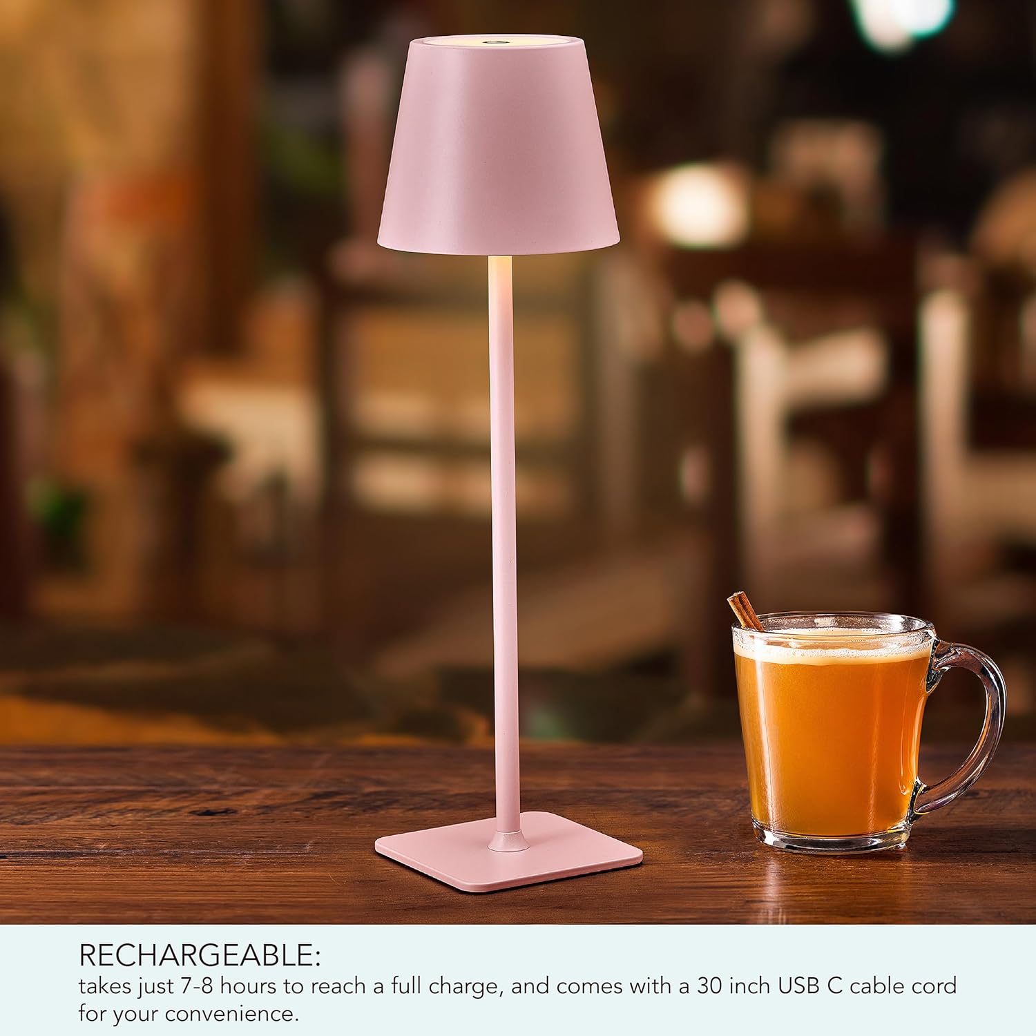 Mikasa LED Cordless Metal Table Lamp, Portable & Rechargeable 5,000 mAh Battery, 3-Color Stepless Dimming, Modern Pink Accent Light for Desk or Nightstand, 4.25 x 4.25 x 14.8 Inches