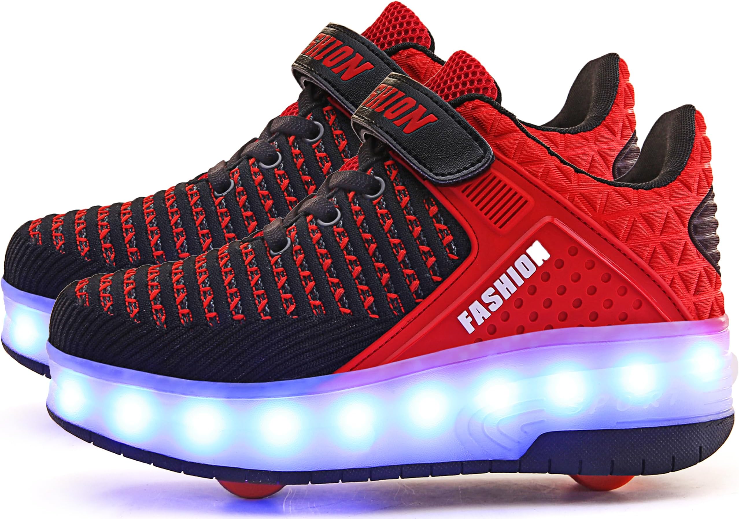 Aikuass USB Chargable LED Light Up Roller Shoes Wheeled Skate Sneaker Shoes for Boys Girls Kids