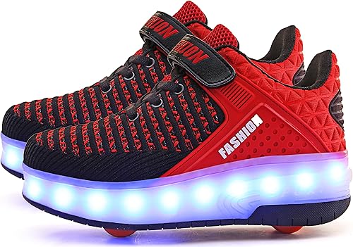 AIkuass Zapatos con ruedas LED y USB recargables, zapatillas de patinaje con luces para niños y niñas