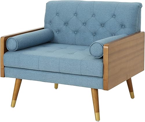 Miniatura 11 de Christopher Knight Home Greta Mid Century - Silla de club de tela moderna, color beige, nogal oscuro, 30.5 pulgadas de profundidad x 37.75 pulgadas