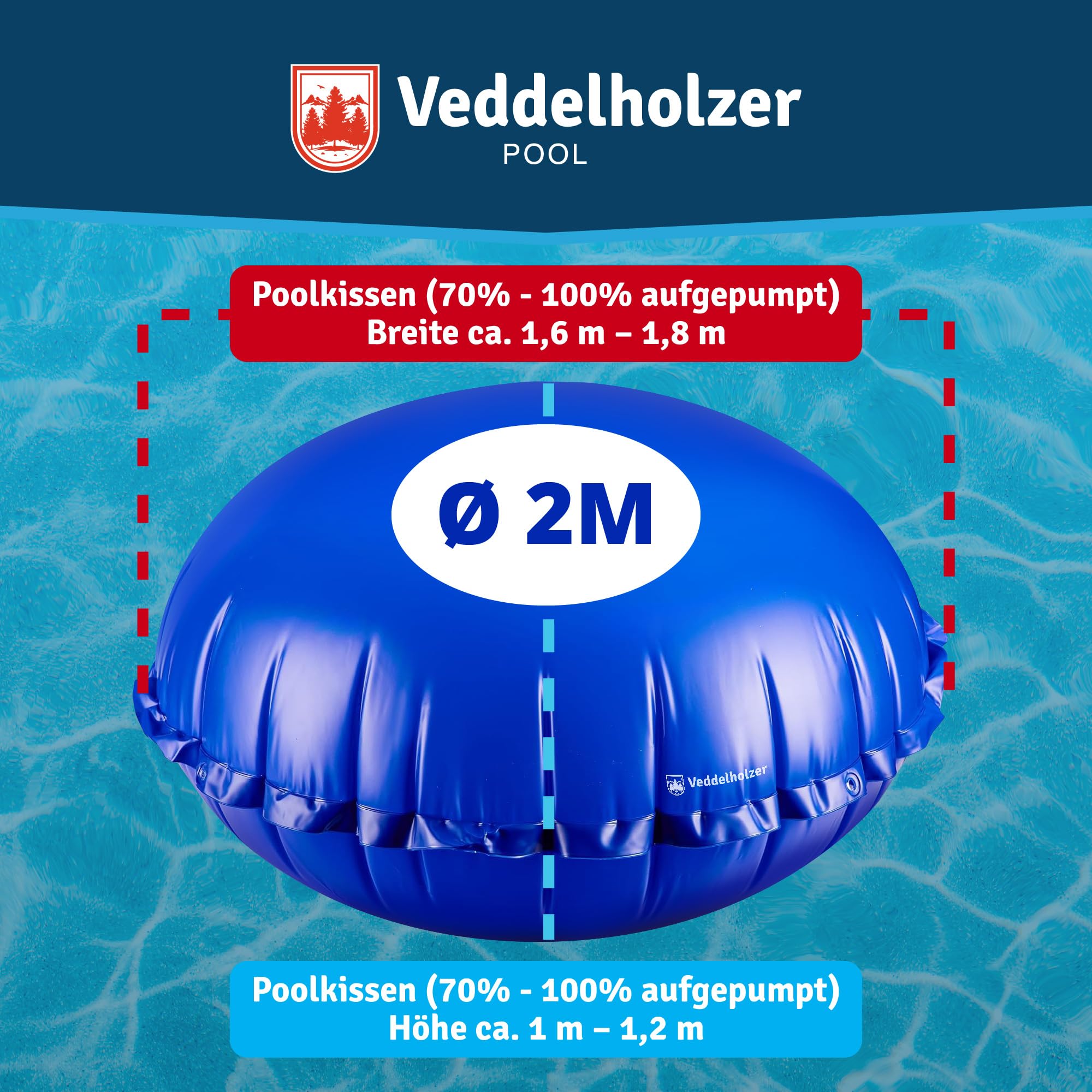 Veddelholzer XXL Ø2 m Poolkissen rund Set Inkl. 6 m Befestigungsseil & Reparaturkit Luftkissen zur Poolabdeckung. Perfektes Pool Zubehör zur Überdachung Abdeckung im Winter und bei schlechtem Wetter