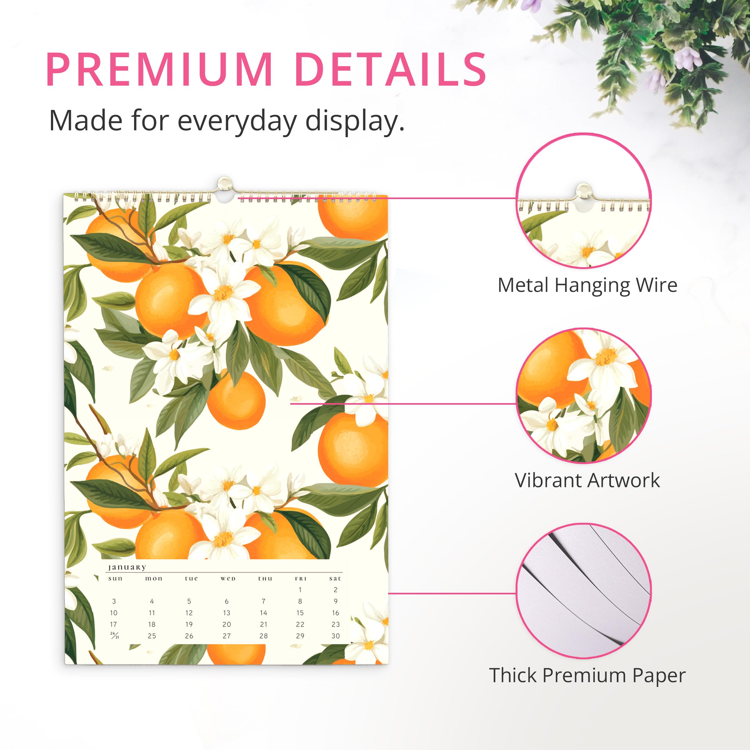 Graphique MARCHE 2027 Wandkalender | 33 cm x 48,3 cm | Doppelspiralbindung | Metallaufhänger | warmweißes Papier | Premium botanisches Kunstwerk | großer Wandplaner