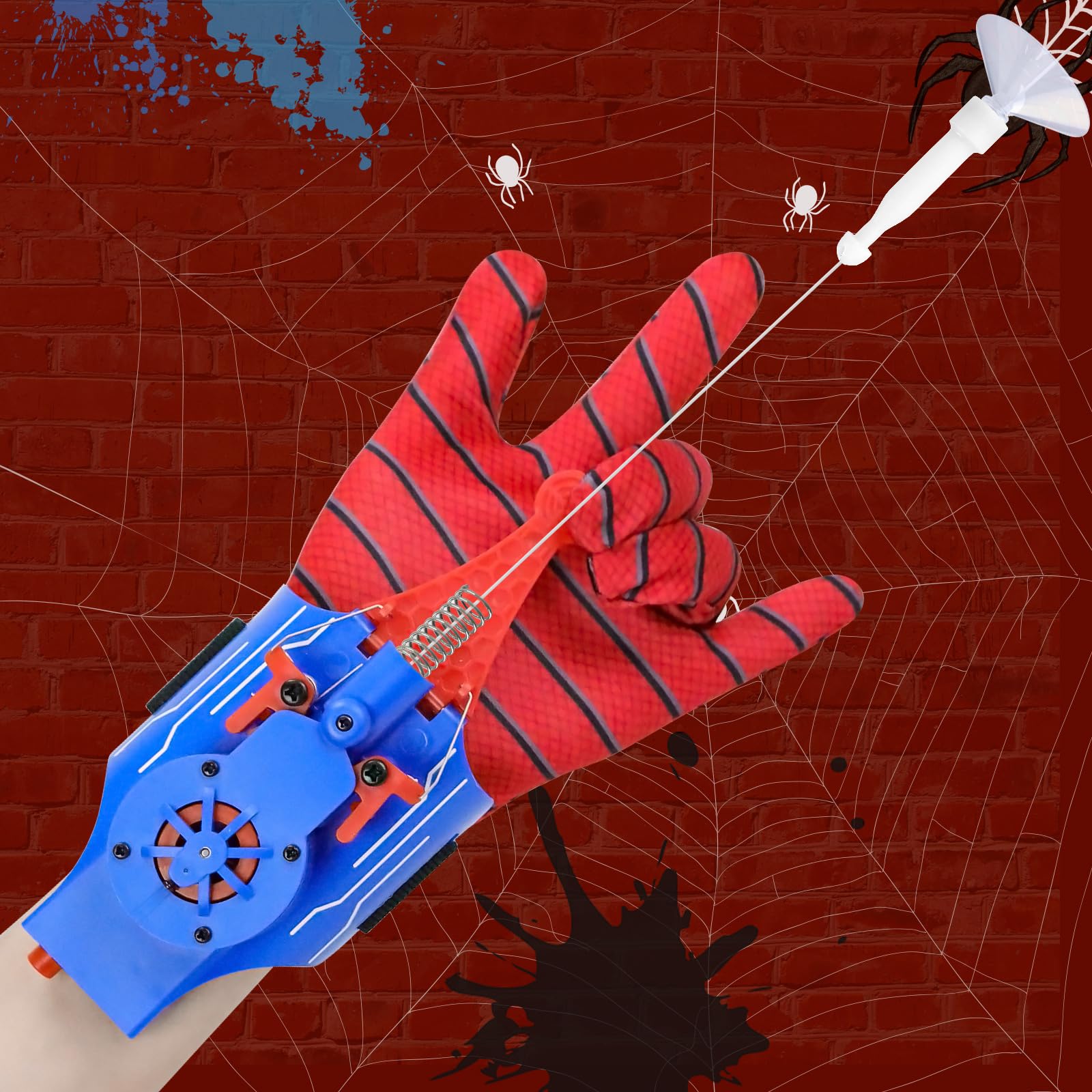 Spider Web Shooters, Web Launcher with Gloves, Realistic Web-Slinging Action Safe and Fun Superhero Toy for Men and Kids - Blue