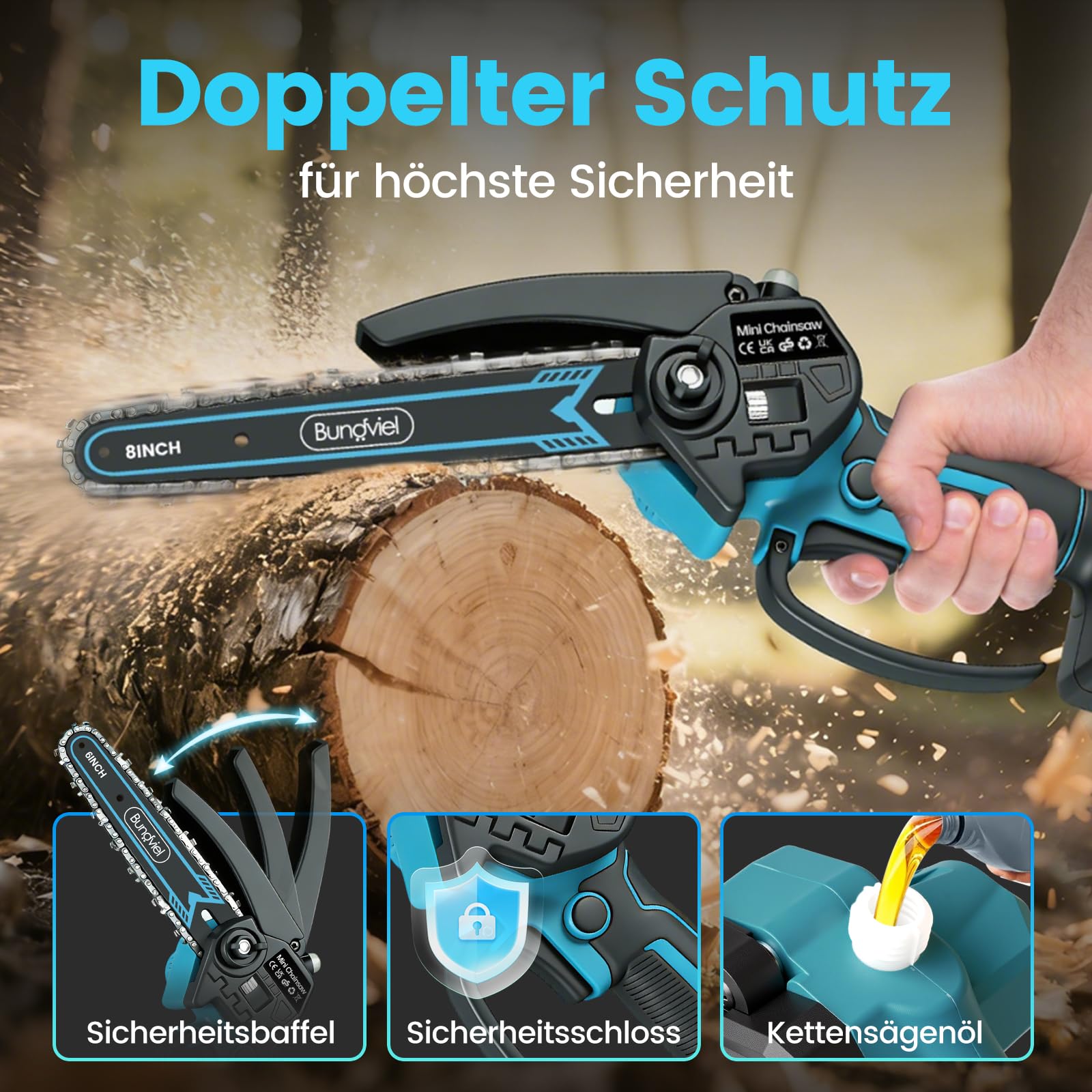Mini Kettensäge Kompatibel mit Makita 18V Akku, Bürstenloser Motor, 2 x 2000mAh,Akku Kettensäge mit 6 & 8 Zoll,mit Automatischer Öler, Handkettensäge Perfekt für Valentinstag,Vatertag