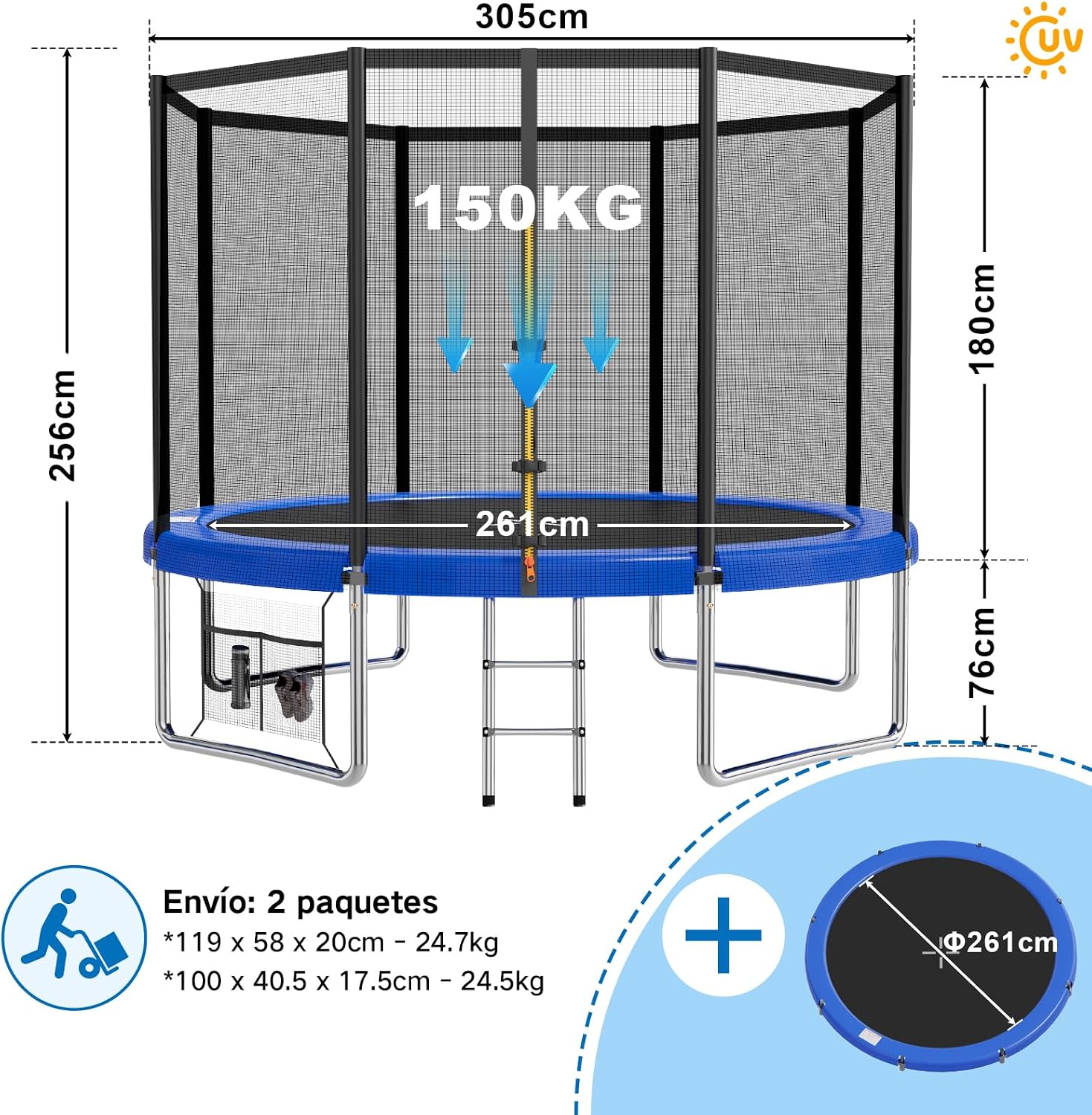 Devoko trampoline dimensions and weight capacity diagram