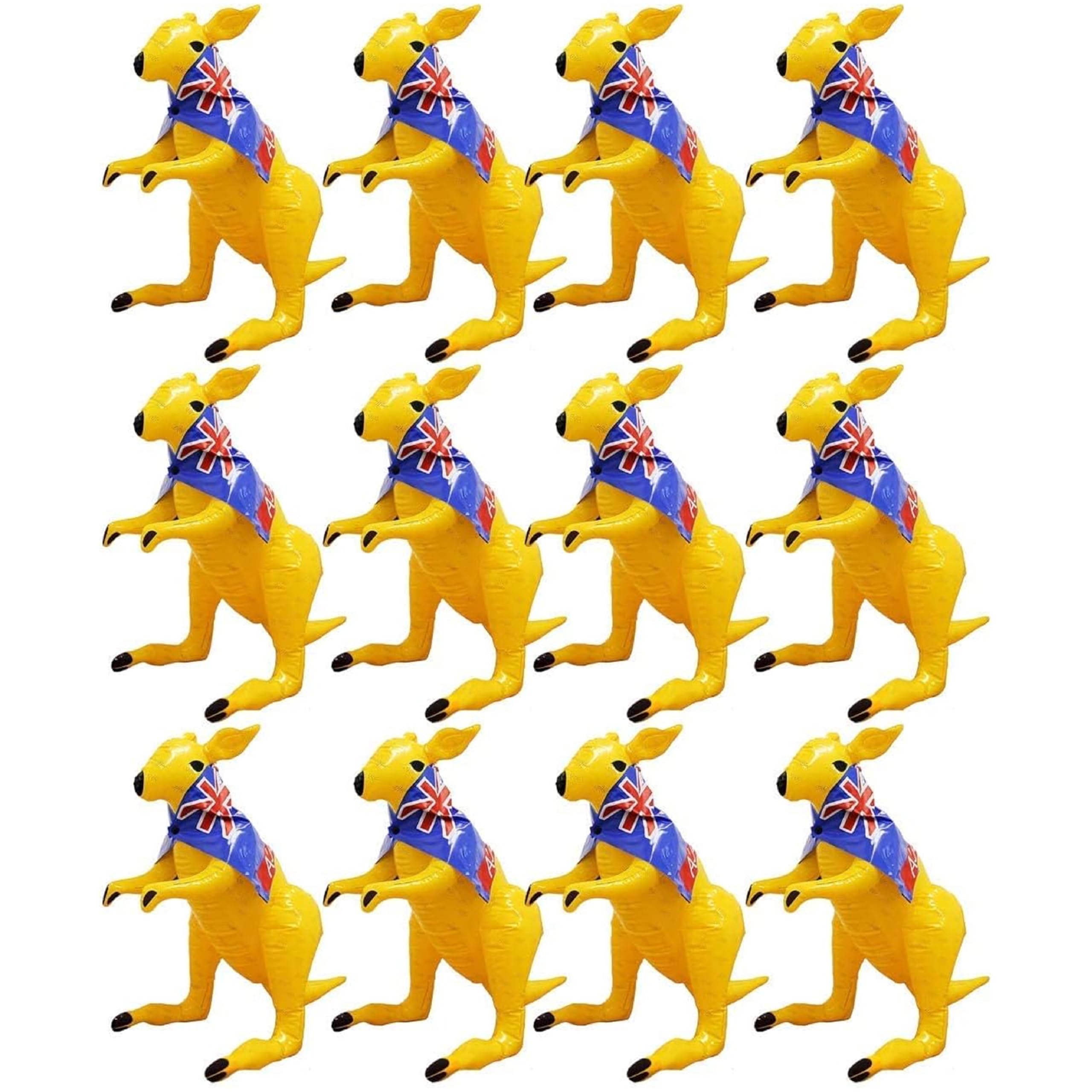 Inflatable Yellow Kangaroo Australian Prop - Pack Of 6 - 70cm Tall Self-Standing Blow Up Kangaroo with Removable Australian Flag Cape - Australia Day Party Accessory and Sporting Event Decoration