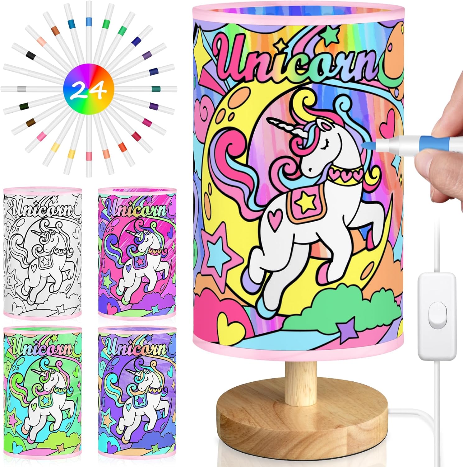 Unicorn Lamp for Kids, Birthday Gifts for Girls Ages 6 7 8 9 10 11 12 Year Old, Bedside Table Lamp for Bedroom, 3 Way Small Lamps for Nightstand, Paint You Own Unicorn Lamp Kit Toys, Art Supplies Toy