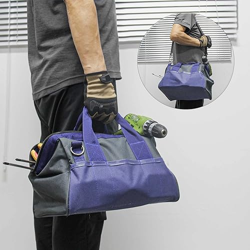 Miniatura 7 de HAUTMEC HT0074 - Bolsa de herramientas pequeña plegable, bolsa de herramientas de boca ancha impermeable con 23 bolsillos, marco rígido, organizador