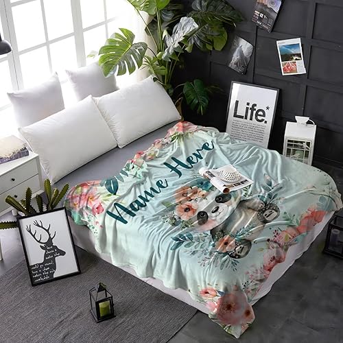 Miniatura 201 de Manta personalizada con diseño de jirafa y elefante, manta de franela suave, acogedora y ligera con nombre para sofá, cama, sofá, regalo, unisex