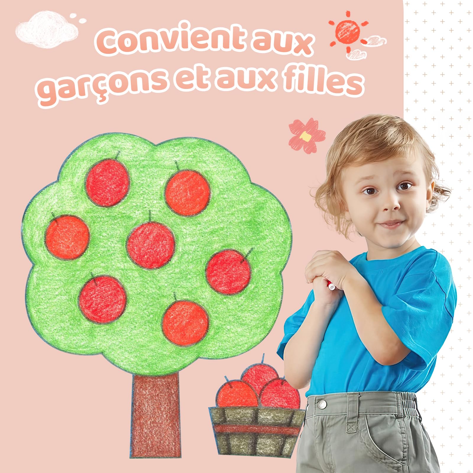 Tableau noir magnétique pour enfants, 120 x 60 cm tableau mural magnétique arqué couleur camel, incluant 12 craies, 1 chiffon de nettoyage, 6 porte-craies, 1 boîte de rangement