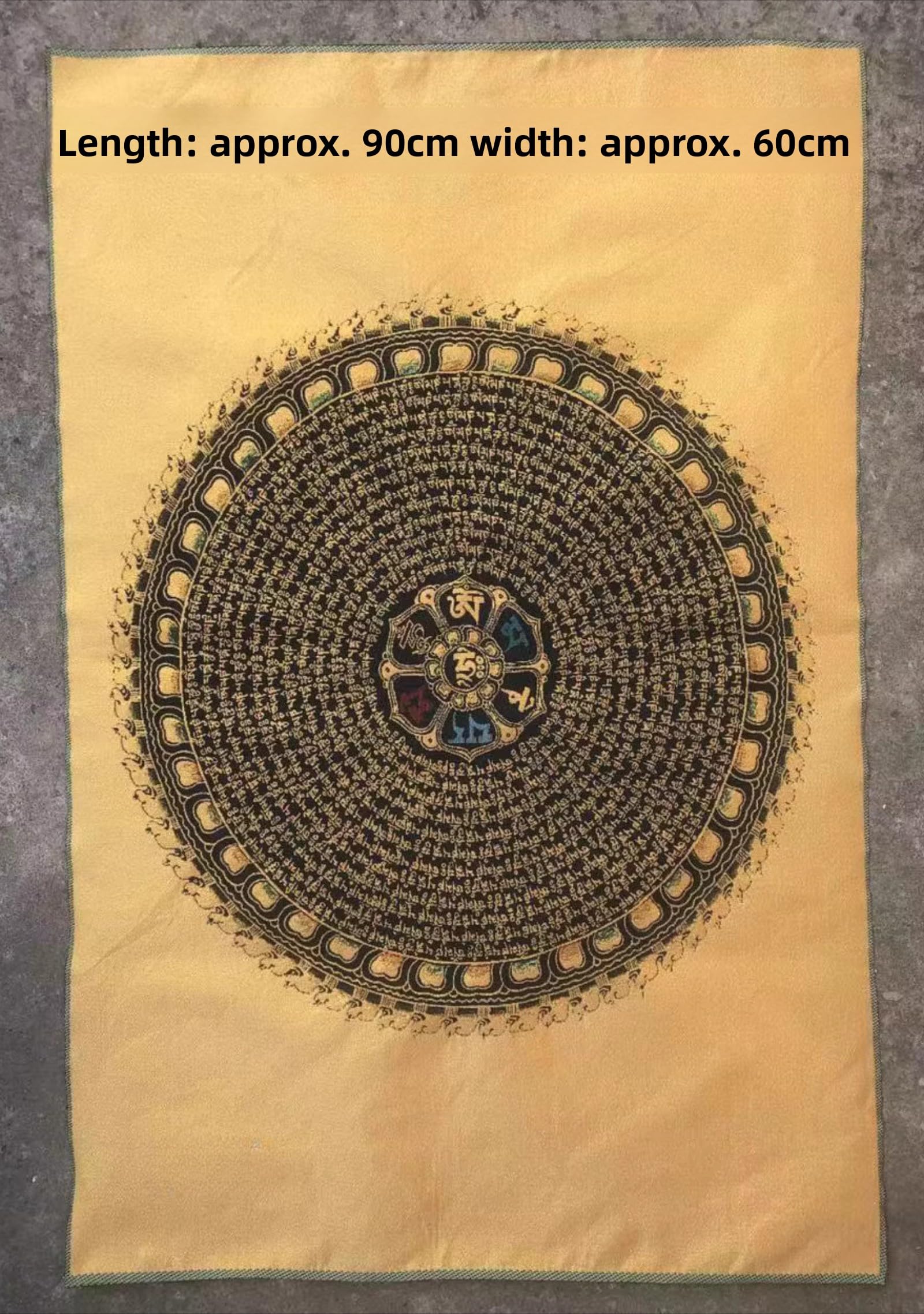 FENNYYAR Tibetische Wandmalerei, Brokat, 6 Zeichen, Mantra Thangka, 90 cm, tibetische Wandmalerei, Dekoration