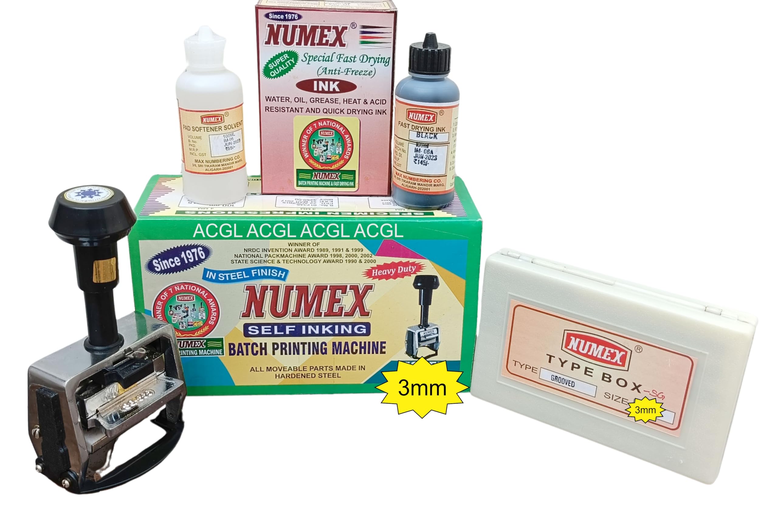 NUMEX (3mm-356) Self Inking Heavyduty Batch Coding (Printing) Machine/Mini Printer -Letter Size 3mm