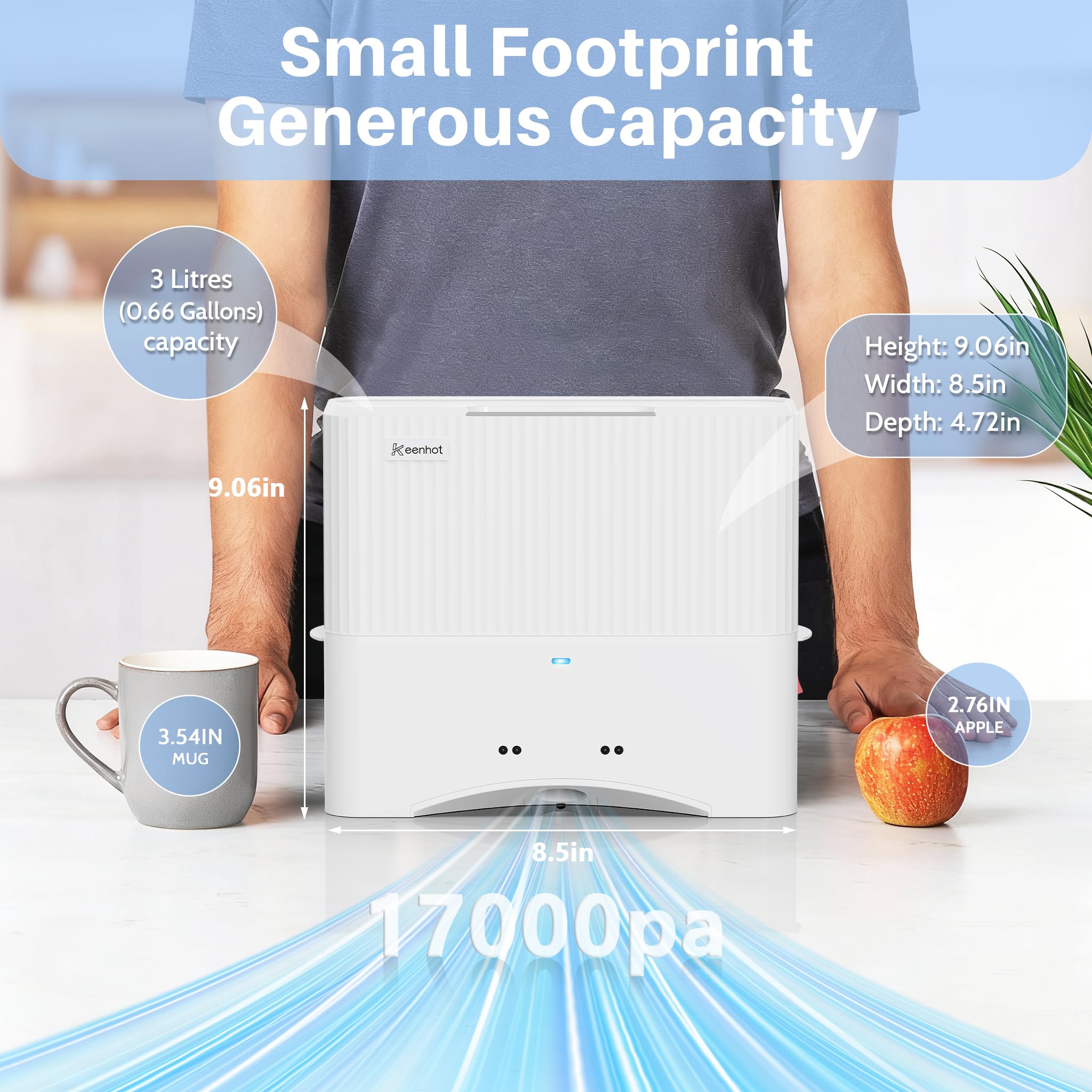 Keenhot Touchless Vacuum Automatic Dustpan, Stationary Canister Vacuums for Salons Pet Hair Food Dirt, Home Kitchen Compact Space-Saving Electric Dustpan Vacuum Cleaner, 17000Pa Strong Suction（White） - 4