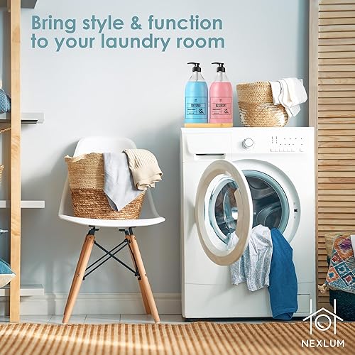 Miniatura 7 de Dispensador de detergente para ropa sucia para la organización de la lavandería, dispensador de detergente líquido, dos contenedores de botellas de