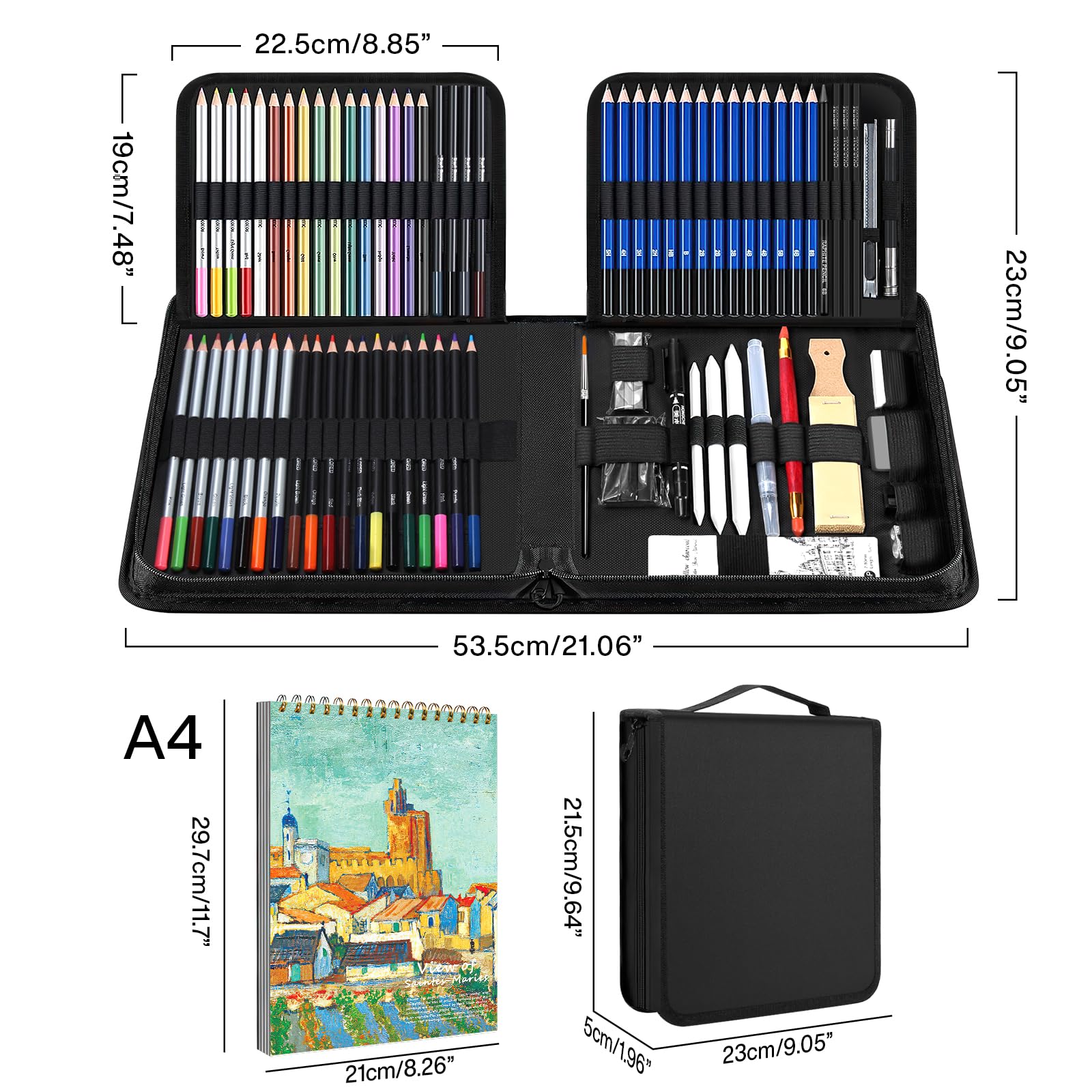 MIAOKE 83-Piece Creative Set including Colored, Drawing, Watercolor and Graphite Pencils in a Pencil case - Image 3