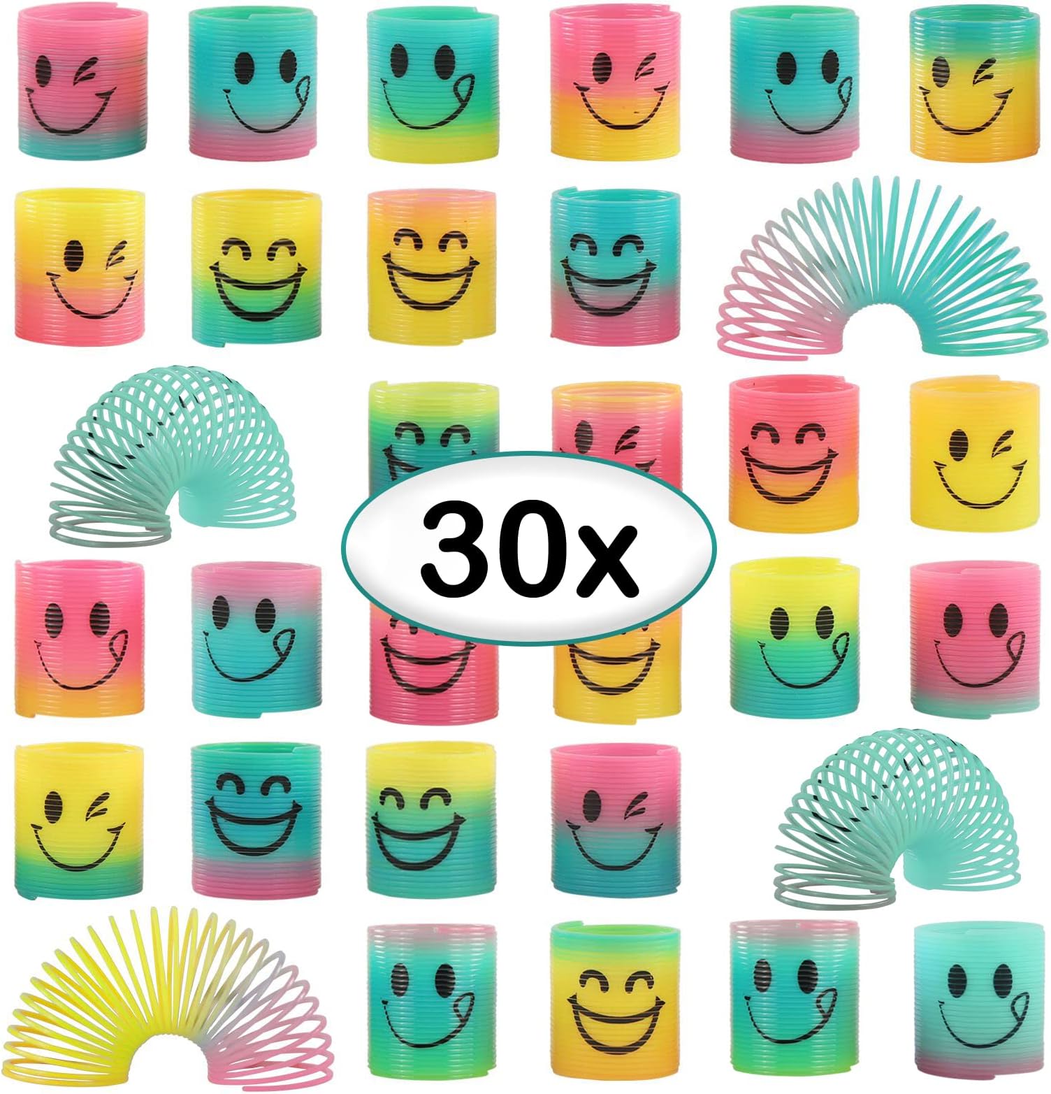 30 Spring Party Bag Fillers Rainbow Fidget Mini Smile Toys for Pinata Party Favour for Kids Boys Girls