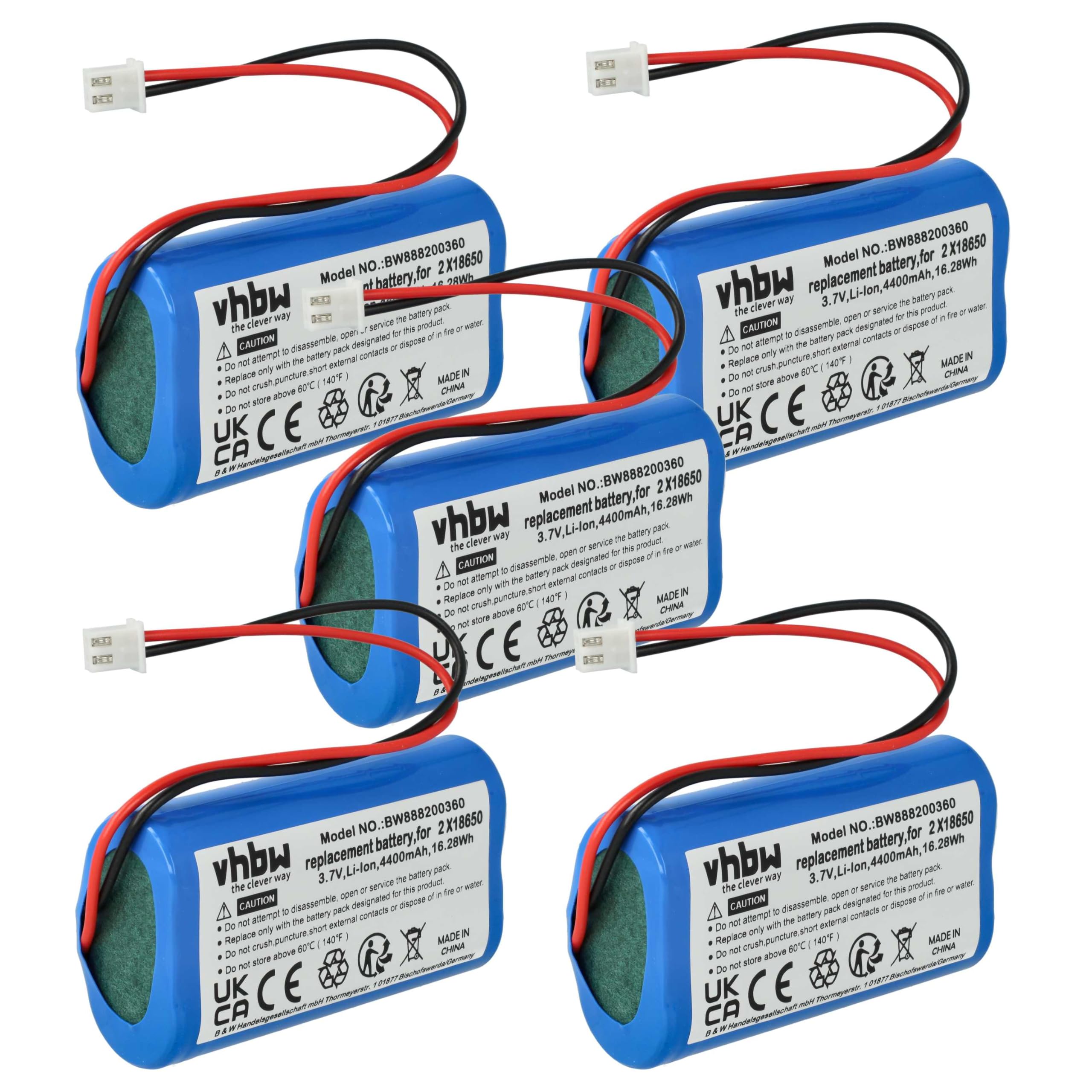 vhbw 5x batteria compatibile con Zafferano Poldina, Olivia Pro, Poldina Pro lampada da tavolo, da comodino (4400mAh, 3,7V, Li-Ion)