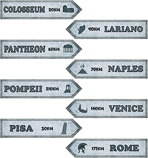 8 Pcs French Italian Street Sign Paper Cutouts Travel Street Sign Paper Cutouts for Street Wall Hanging Decorations for Travel Theme Party Retro Event Party Supplies(Grey,Italian)
