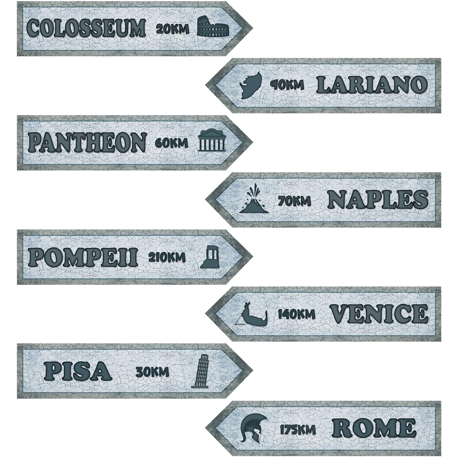 8 Pcs French Italian Street Sign Paper Cutouts Travel Street Sign Paper Cutouts for Street Wall Hanging Decorations for Travel Theme Party Retro Event Party Supplies(Grey,Italian)