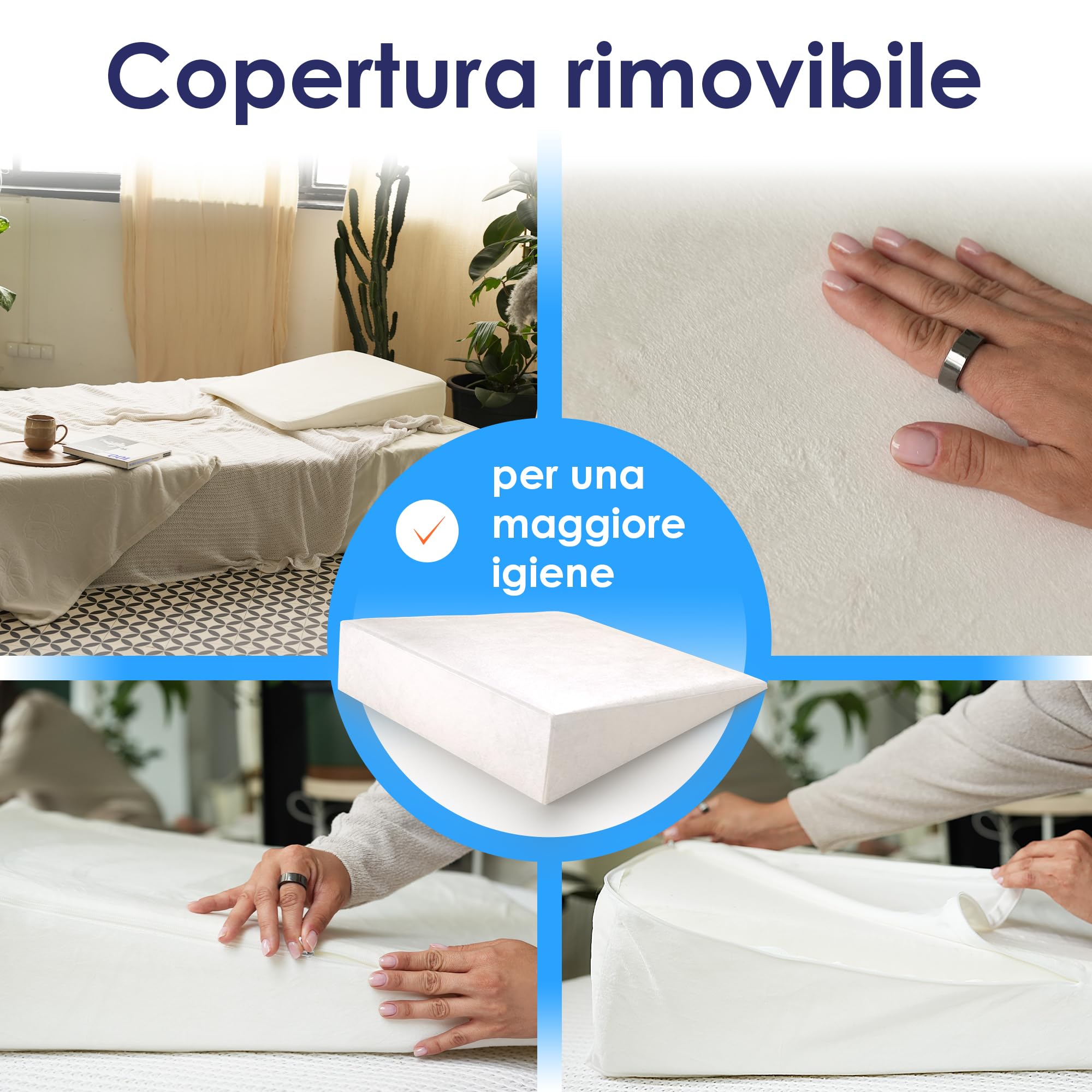 DYNMC you Cuscino a cuneo per letto e divano - Cuscino ergonomico di sostegno per il sonno e la schiena - cuneo da 80 cm per testiera, gambe o seduta, cuscino comfort per adulti (Bianco, 80 cm)