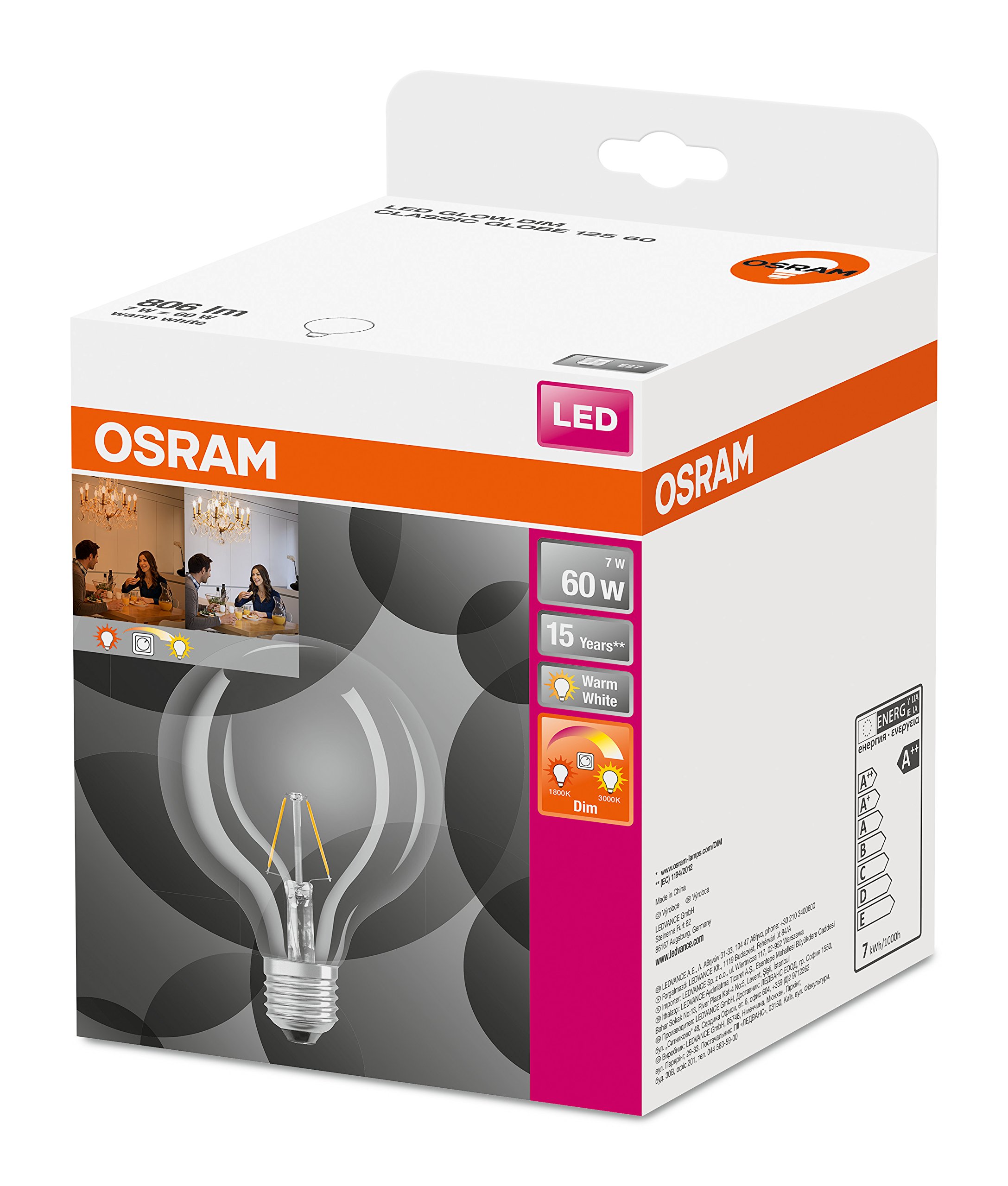 Osram Ampoule LED Verre 7 W E27 Transparent Set de 4
