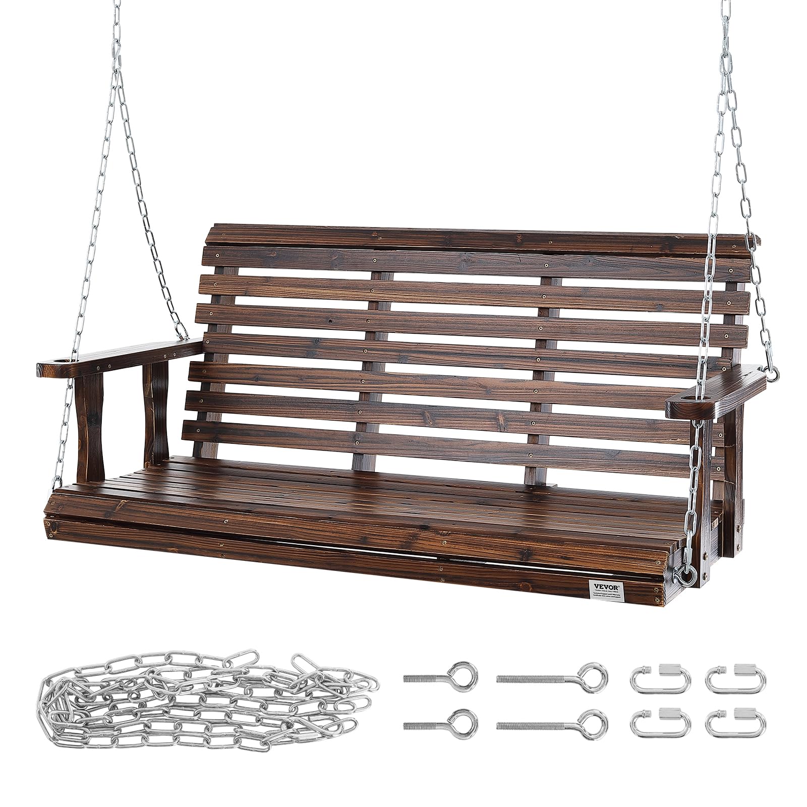 VEVOR Hollywoodschaukel Zedernholz, 1370x710x600mm, Terrassenschaukel für Hof und Garten, verbesserte Tragkraft von ca. 400 kg, robuste Schaukelstuhlbank mit Aufhängeketten für den Außenbereich, Braun