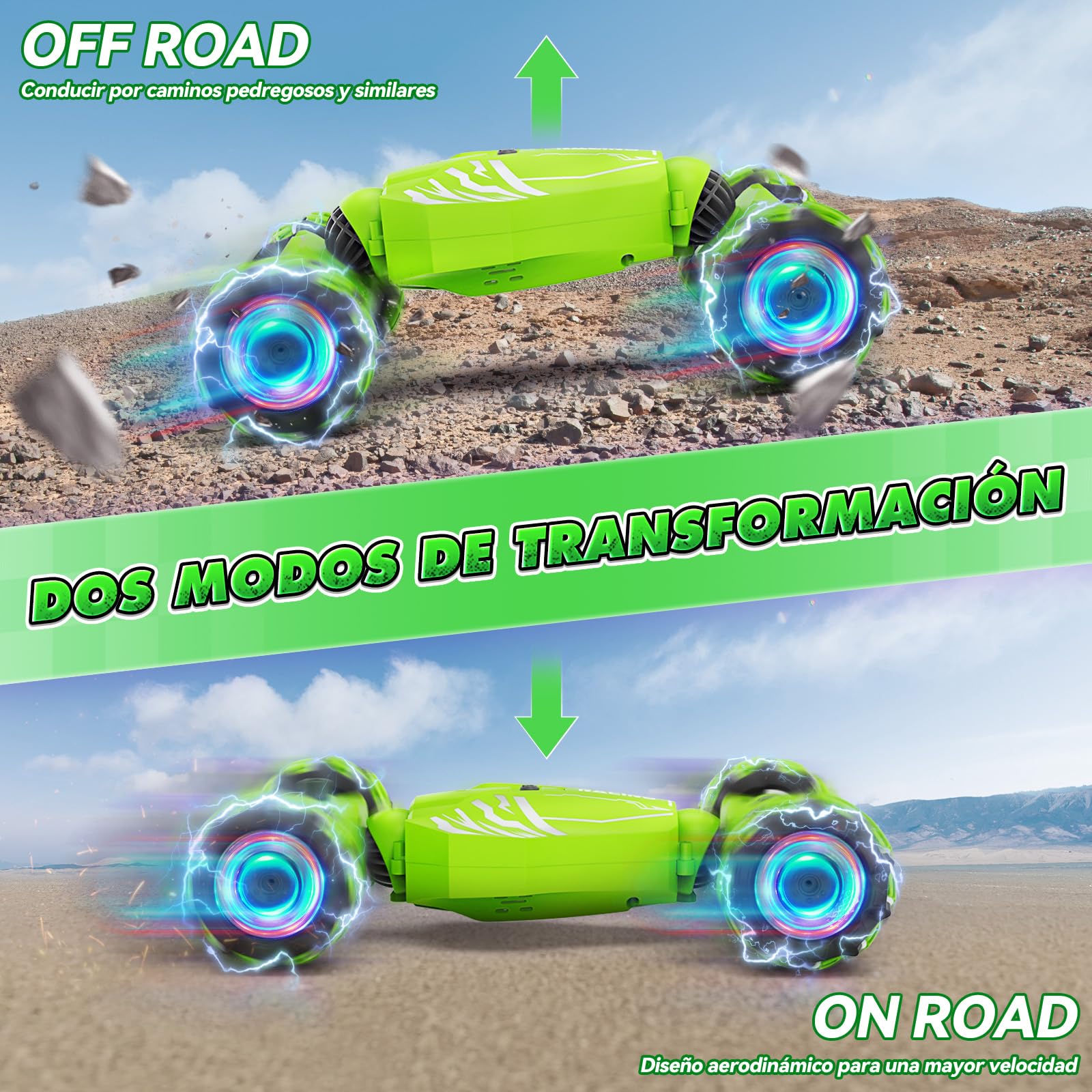Dysaim Coche Teledirigido Niños, Coche Teledirigido con La Mano, 360°De Rotación Drift Coche Control Gestual,2 Baterías Recargable, 2.4Ghz RC Stunt Car Navidad Regalo para Niños de 6 8 10 12, El Verde