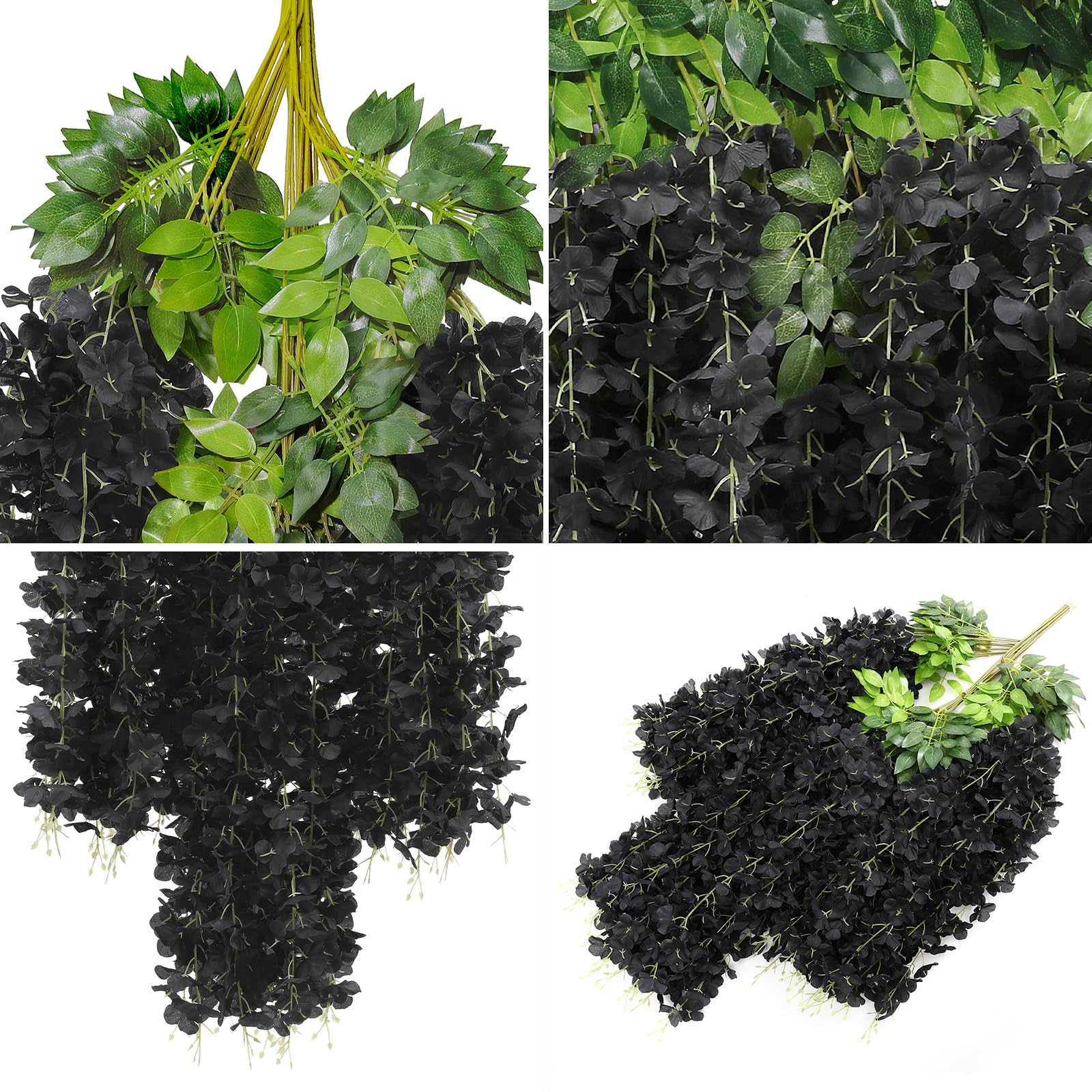 U'Artlines Künstliche Glyzinien-Ranken (2,20 m Gesamtlänge), Rattan-Girlande, zum Aufhängen, Seidenblumen, für Zuhause, Party, Hochzeit, Dekoration, 24 Stück, Schwarz