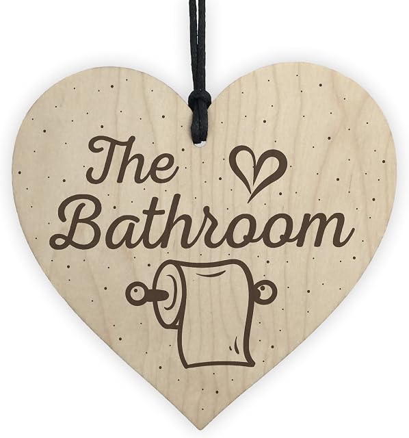 RED OCEAN The Bathroom Shabby Chic Handmade Wooden Heart Sign For Toilet Bathroom Loo Plaque