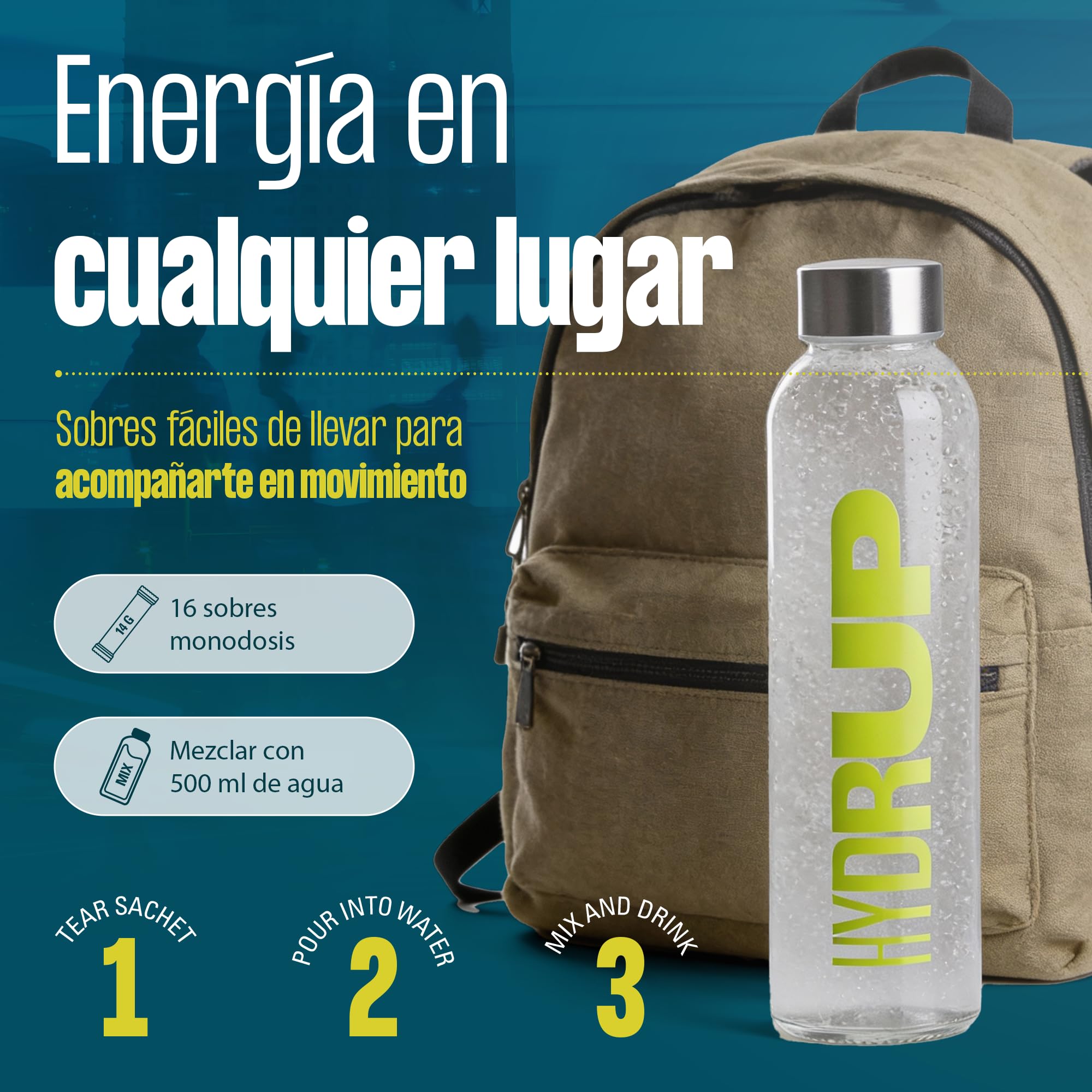 HYDRUP Electrolitos en Polvo 1733 mg - Hidratación Rápida y Energía al Instante, Sales Minerales con Vitaminas B y C para Deporte, Sabor Lima Limón, 16 Sobres Sin Gluten ni Lactosa