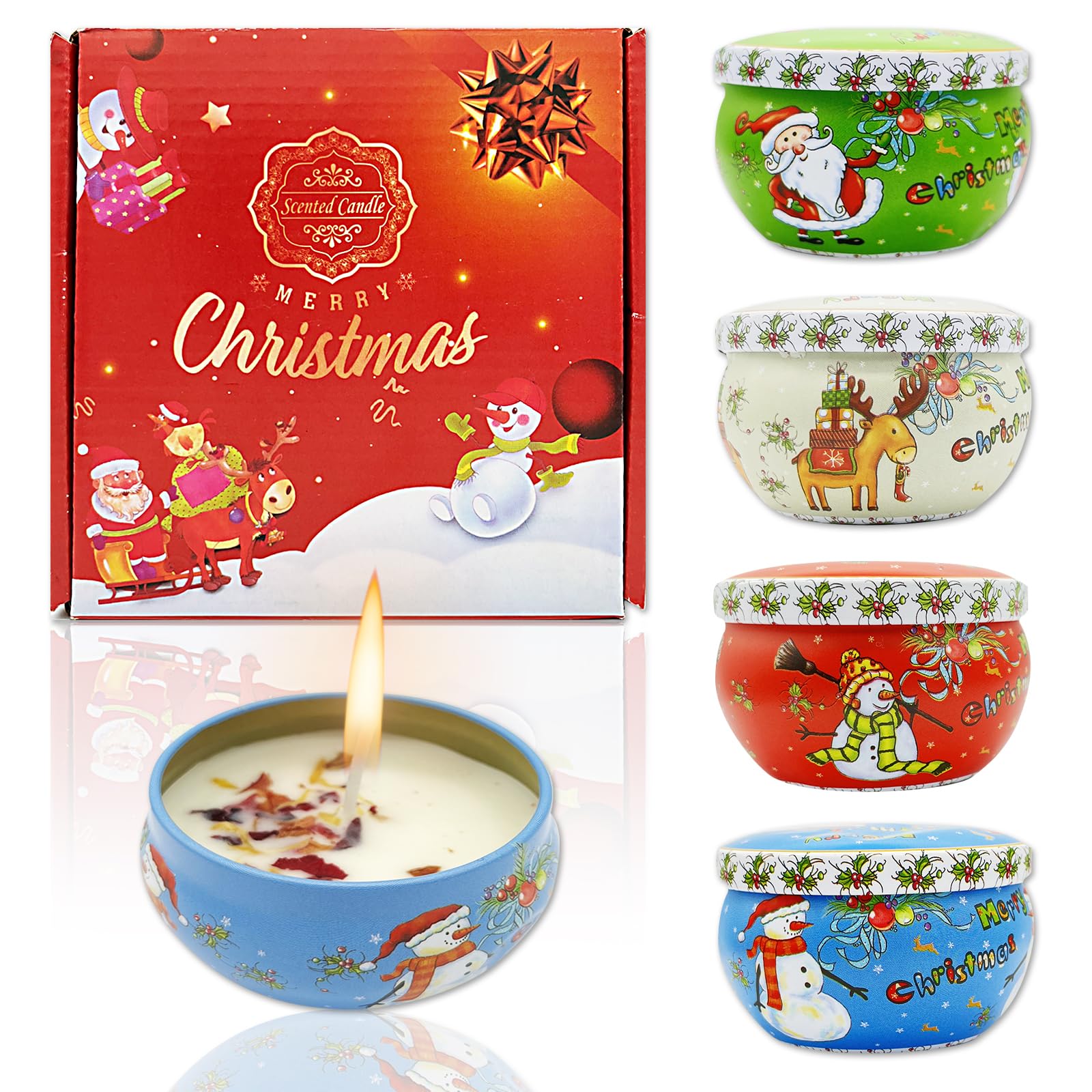 Velas Aromáticas Navidad,Regalo de Velas Perfumadas,4 Piezas Juego Velas Perfumadas de Regalo,Cera de Soja Natural Velas Aromáticas,para Fiesta Boda Baño Yoga Cumpleaños Navidad San Valentín Regalos