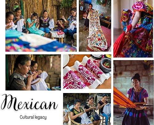 Miniatura 6 de OR1GIN - Camino de mesa hecho a mano, hilo de seda y algodón de alta calidad, diseño mexicano, bordado a mano por artesanos, marfil y rosa