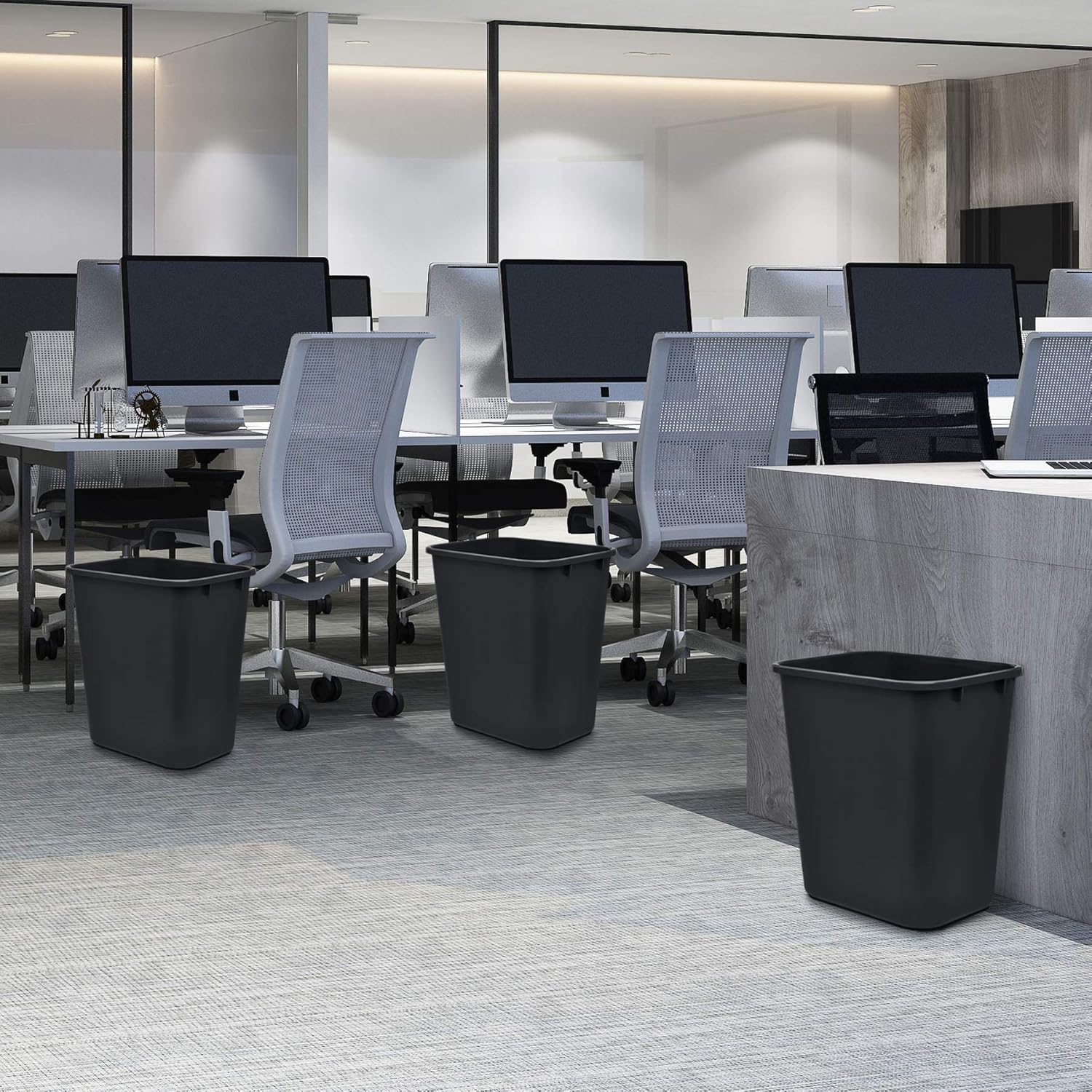 Acrimet Wastebasket, Deskside Bin, 6.75 Gallon/ 27 Quart/ 24 Liter (Plastic) (Black Color) (Set of 4)