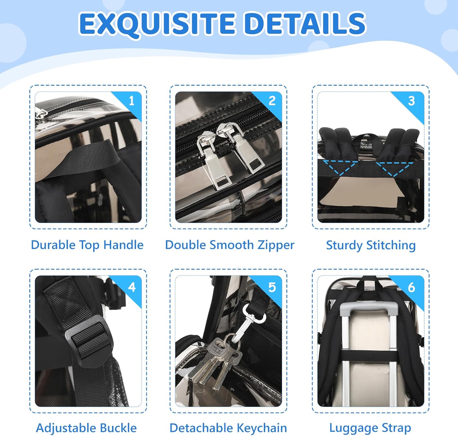 Clear Backpack for School, Heavy Duty Transparent Bookbag, See Through Backpacks for Stadium Event, Backpack for Boys, Kids Clear Bag for College Work Travel Sport Festival Security Check - Image 6