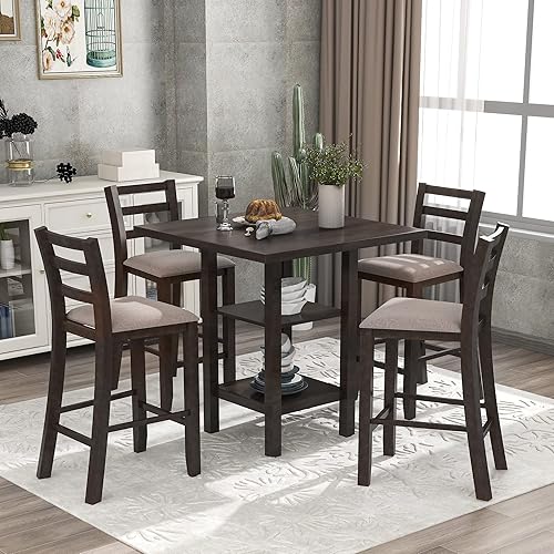 LUMISOL Juego de mesa de comedor de 5 piezas a altura de mostrador, juego de mesa cuadrada de 5 piezas para cocina y comedor, mesa de cocina de