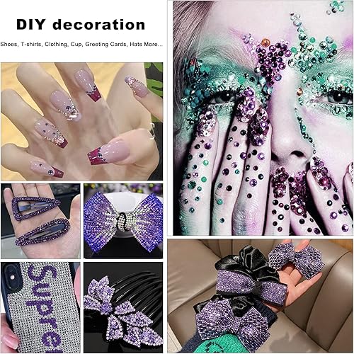 Miniatura 7 de 1440 unidades de diamantes termoadhesivos SS20 púrpura2 para ropa, tela, camisas, manualidades, decoración con purpurina y parte trasera plana y