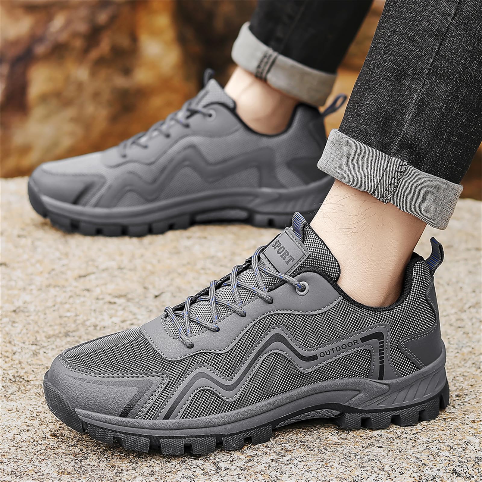 Wanderschuhe Für Herren Zum Wandern Reisen rutschfest Leicht Für Outdoor Camping Arbeit Sneakers Low Top,Grau,40 EU