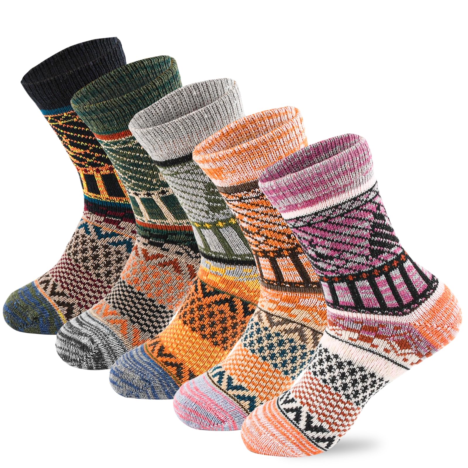 LKV 5Pairs Free Size Fuzzy Socks Soft Wool Crew Warm Socks for Women Winter Multicolor Christmas Womens Winter Socks Gift Box