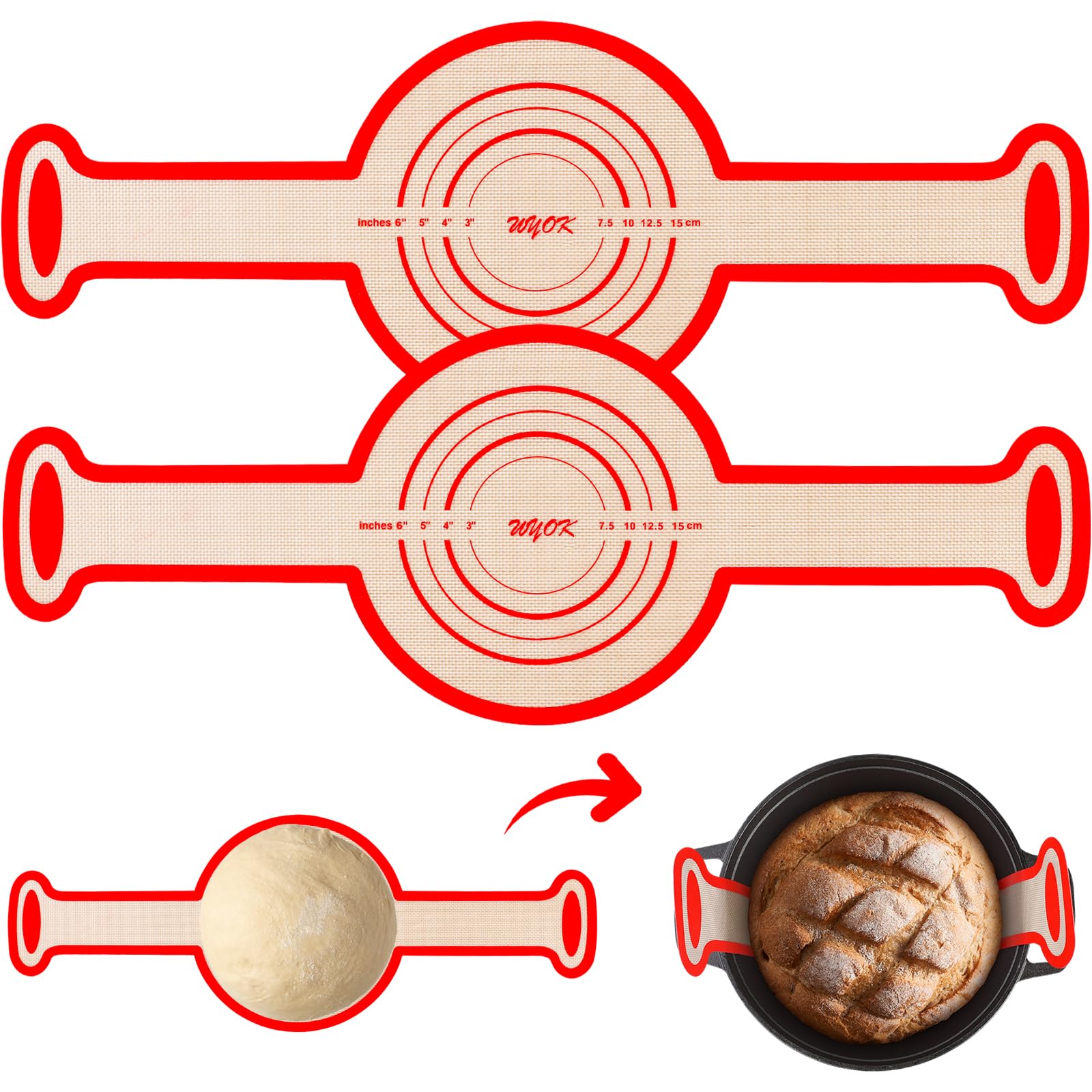 Upgraded Silicone Bread Sling For Dutch Oven - 8.6" Diameter, Non-Stick, Extra Long Handles