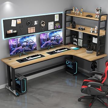 L-Shaped Computer Desk Corner Workstation with Pegboard, Home Office Gaming Desk with Bookshelf, Study Writing Table for PC & Laptop for Small RoomsA-Right,180x80x75cm