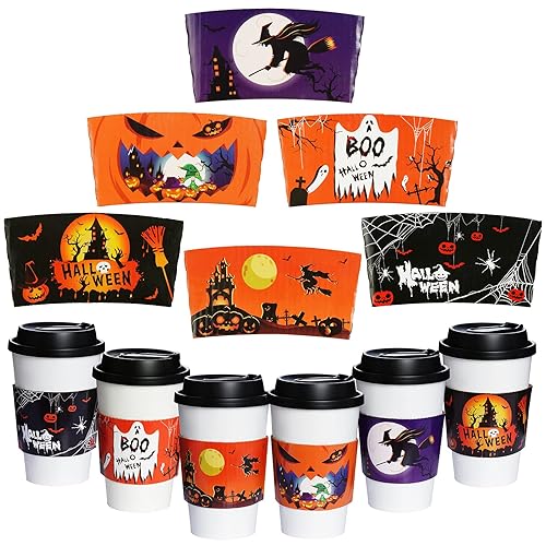 Paquete de 24 fundas para tazas de café de Halloween, fundas desechables de chocolate caliente para tazas de chocolate caliente para bebidas frías