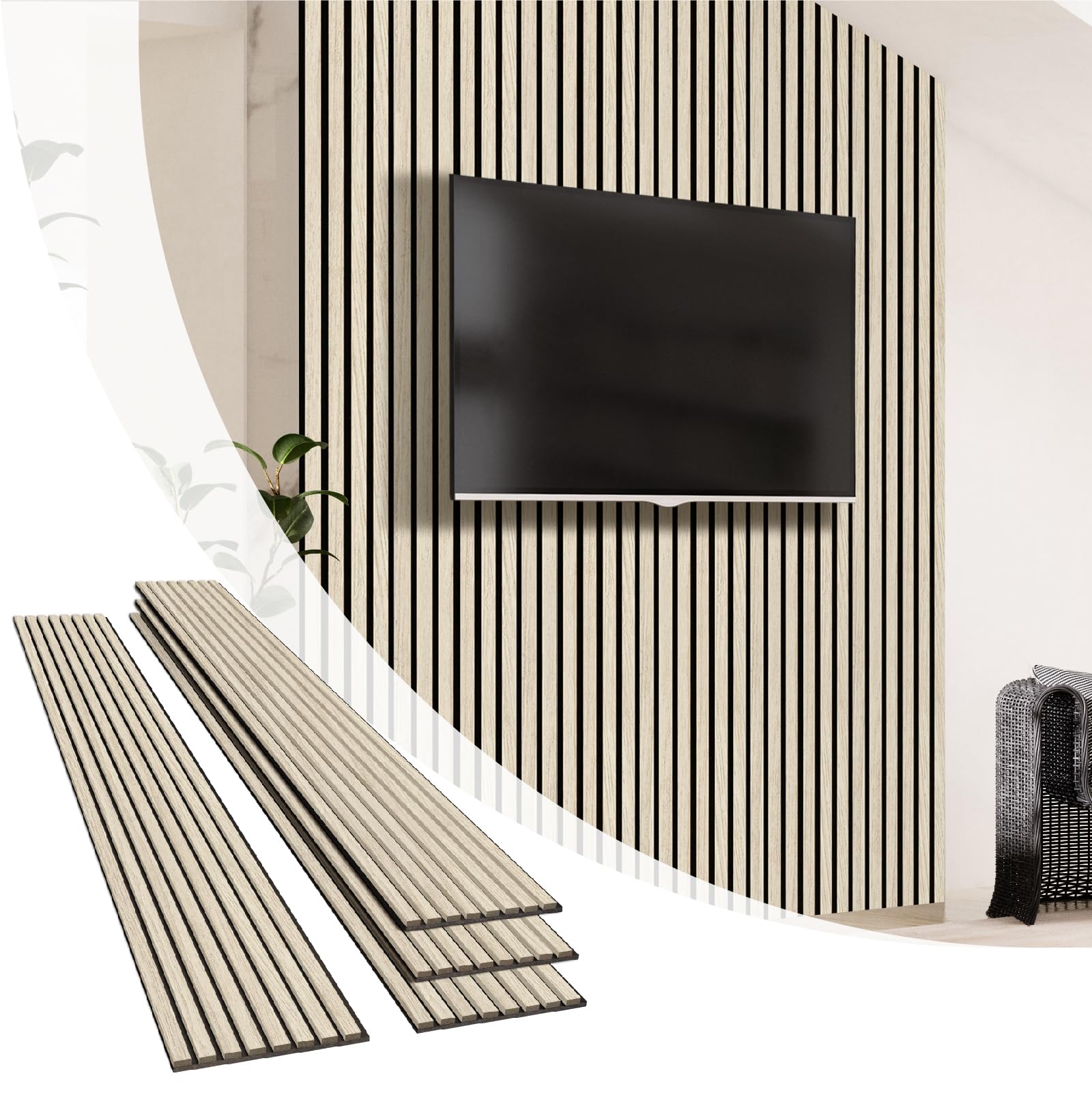 Photo 1 of Olanglab Wood Slat Acoustic Wall Panels, 4 Pack, Light Oak