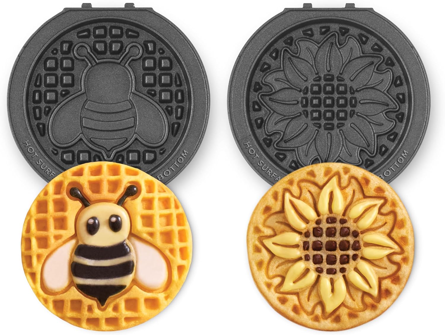 Dash MultiMaker® Mini System Removable Plate Set - Nonstick Replacement Plates for Spring Waffle Breakfast - Waffle Maker Not Included - 4-Inch - Two-Pack - Sunflower & Bee