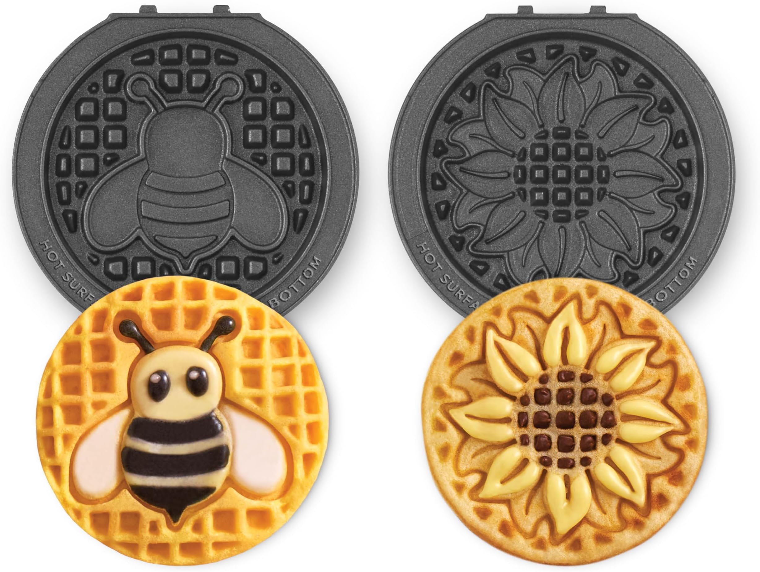Multimaker Mini System Set of Two 4 Inch Removable Non-Stick Plates (Sunflower & Bee) - 2 Pack Waffle and Griddle Plates, Compatible with Dash MultiMaker Mini System,
