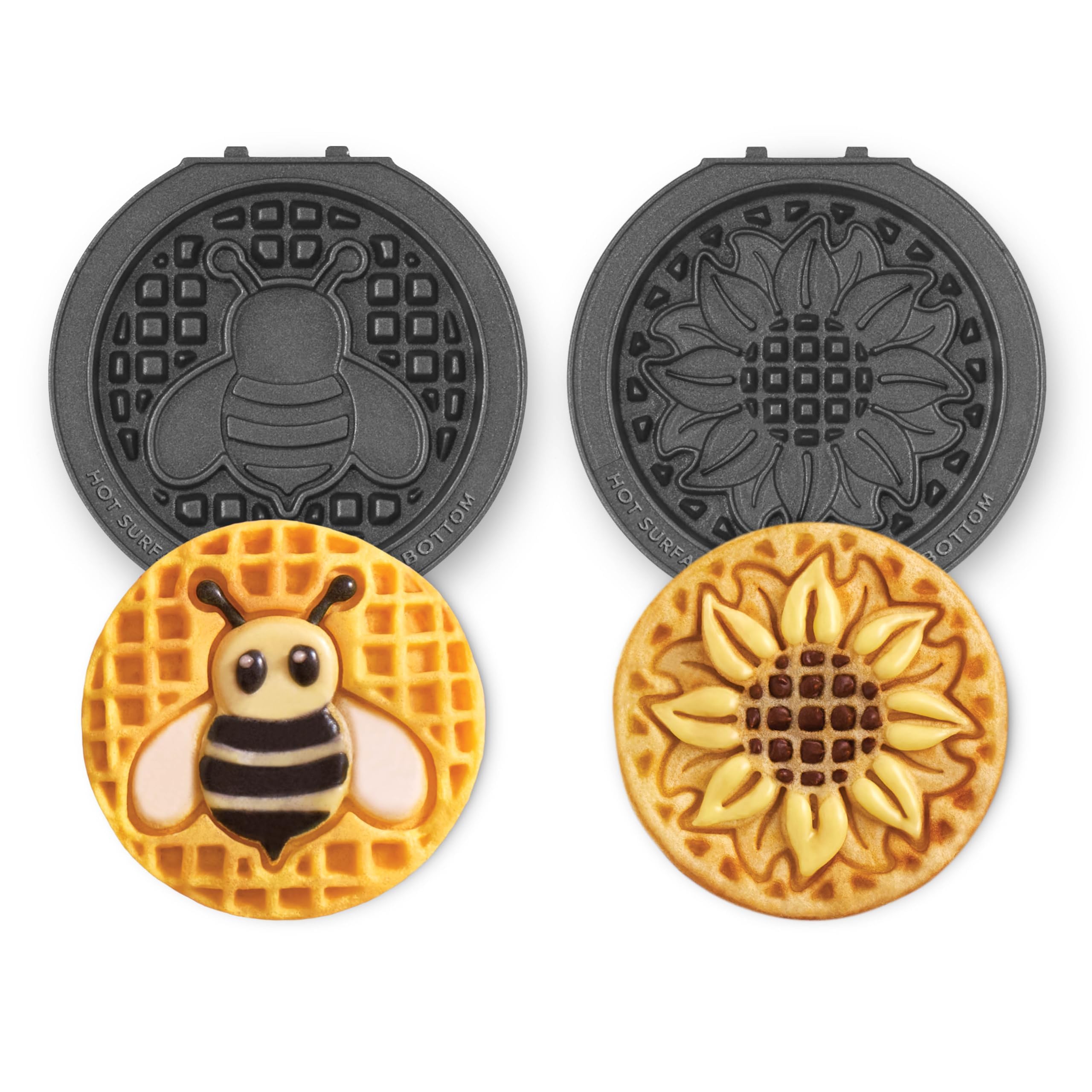 Dash MultiMaker® Mini System Removable Plate Set - Nonstick Replacement Plates for Spring Waffle Breakfast - Waffle Maker Not Included - 4-Inch - Two-Pack - Sunflower &amp; Bee