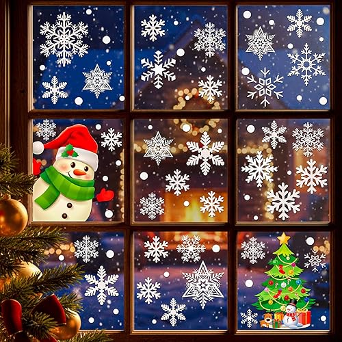 Miniatura 2 de 449 unidades + copos de nieve blancos de Navidad, calcomanías para ventana, adornos para invierno, Año Nuevo, suministros de fiesta de Navidad,